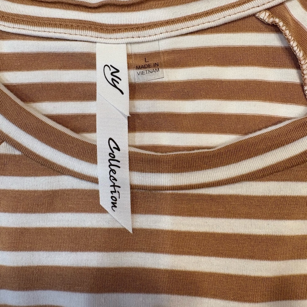 NY Collection Striped Tan and White 3/4 Sleeve Top Size Large - Picture 4 of 5